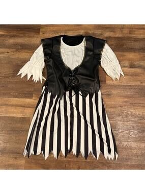 Rubies Pirate Costume Black Dress Faux Leather Lace Up Vest Gasparilla READ
